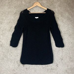 J Jill Sweater Womens Small Black Cotton 3/4 Sleeve Pullover Boat Neck- 3930
